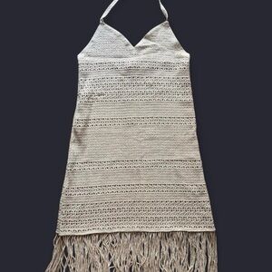 Ralph Lauren Cream Halter Dress with Fringe